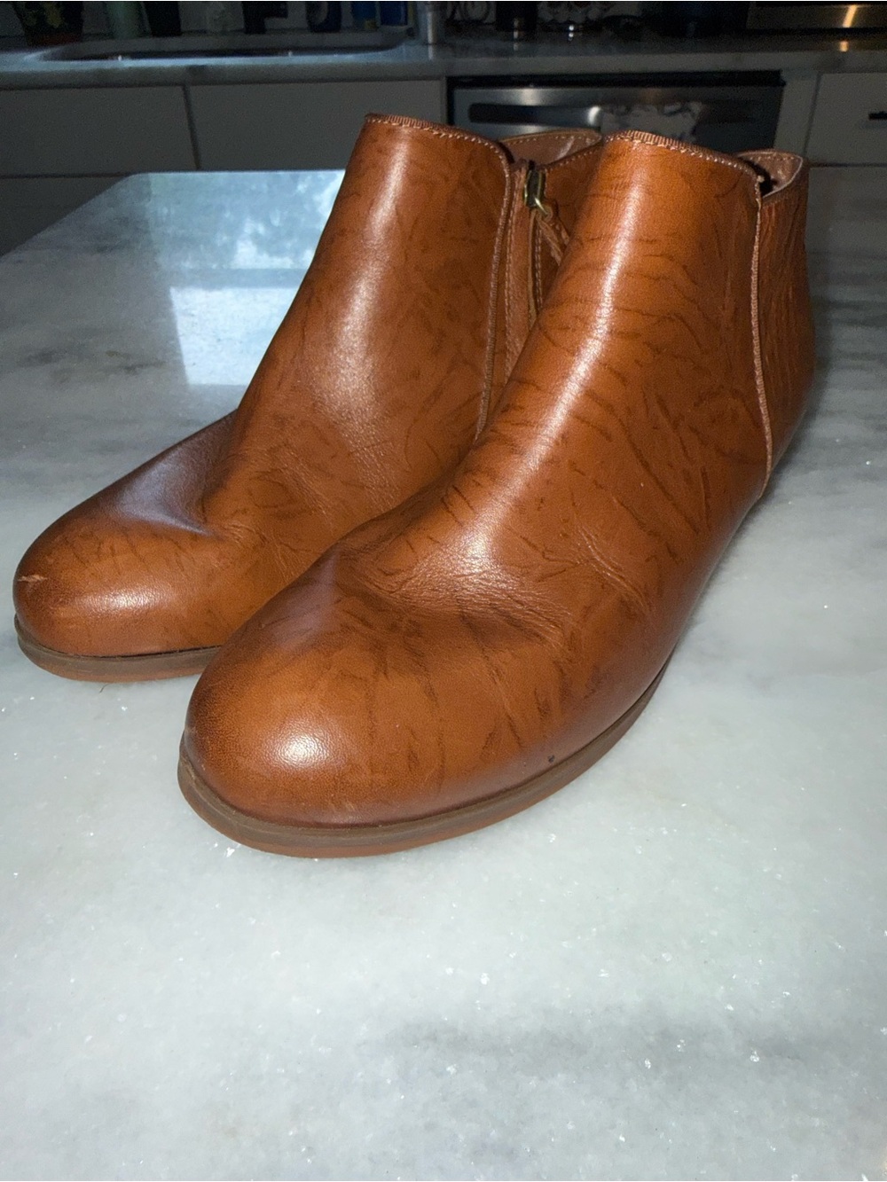 Softwalk Rocklin Ankle Boots Booties-Tan Leather-Side Zipper-Size 9.5N